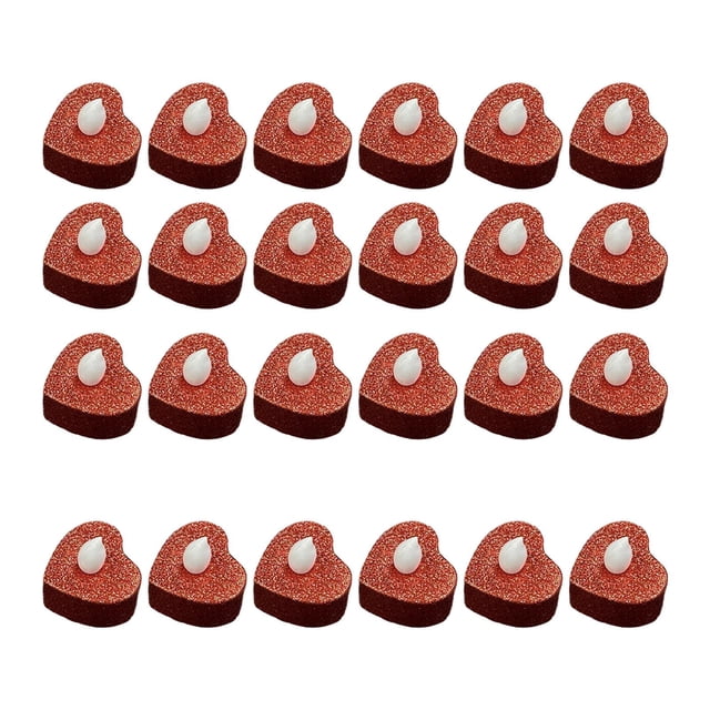 jifeng 24 Pcs Bougies Électriques Chauffe-Plat Cœur LED 4x4cm pour Restaurants Rouge