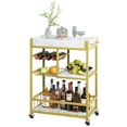 thumbnail image 5 of aboxoo Bar Cart 3 Tiers Removable Storage Tray with Wine Rack & Basket Tier,Rolling Beverage Cart,Mobile Bar Serving Cart with Handle, White Marble Wood and Gold Frame Home Kitchen Shelf for Party, 5 of 9