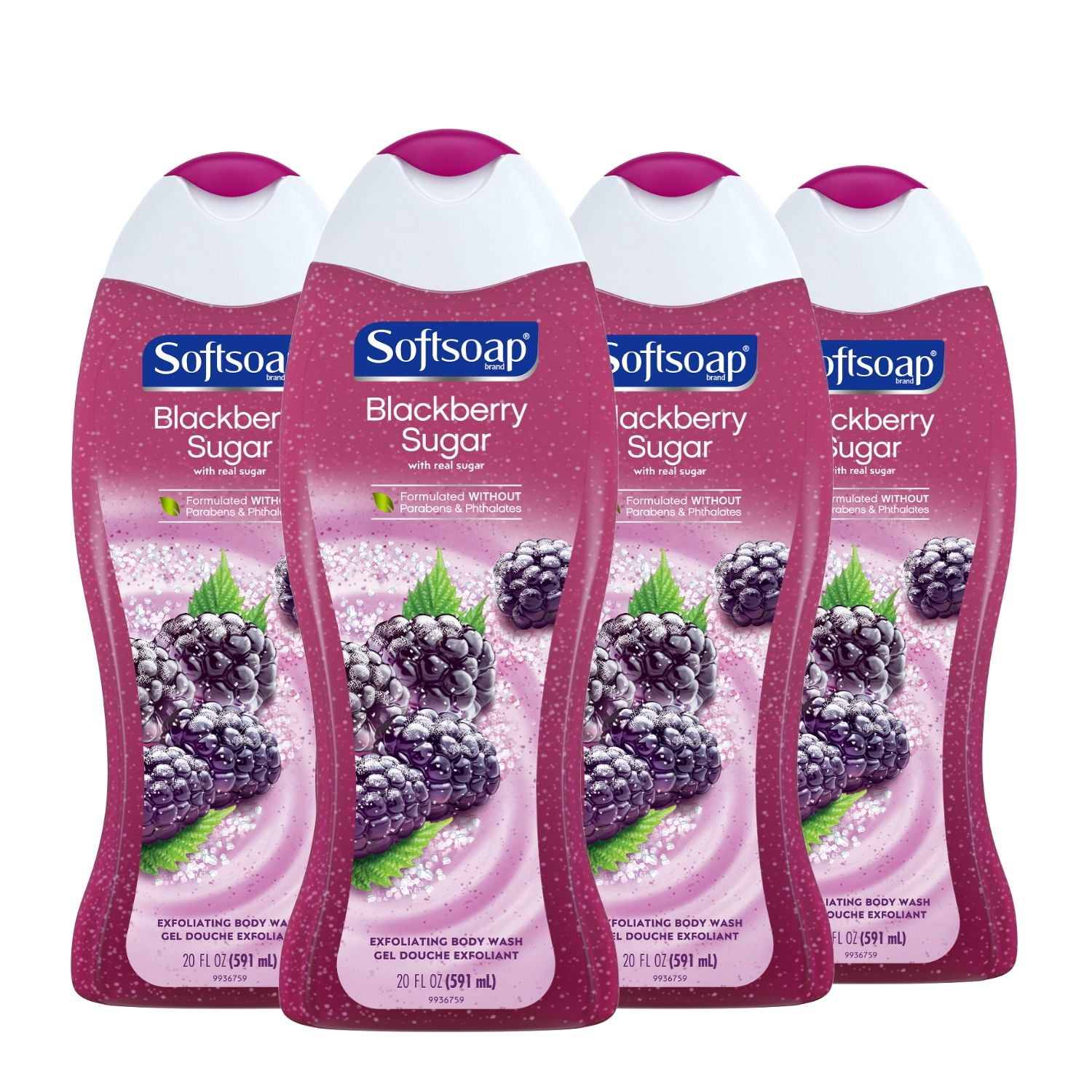 (4 pack) Softsoap Exfoliating Body Wash, Blackberry Sugar 20 Ounce