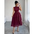 thumbnail image 3 of Maroon Womens Elegant Sleeveless High Neck Chiffon Maxi Dress With Tiered Ruffle Hem And Waist Gathering, 3 of 8