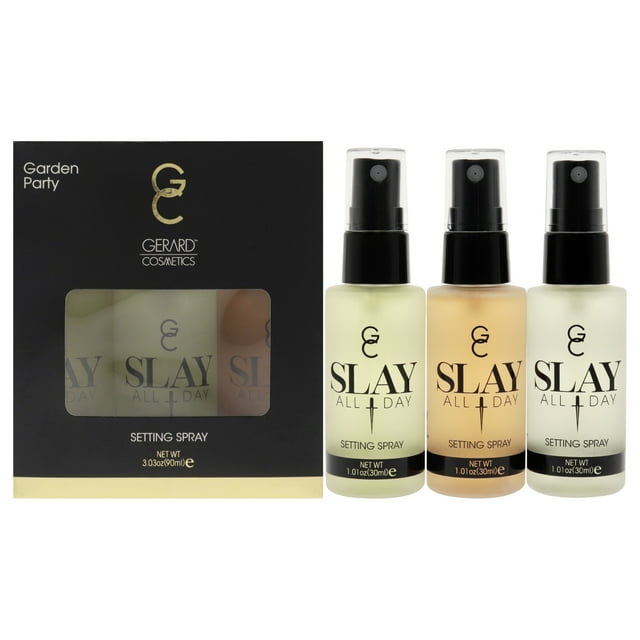 Spray fijador Slay All Day - Juego de fiesta en el jardín de Gerard Cosmetic para mujeres - 3 piezas de 1,01 oz de melocotón, 1,01 de hierba de limón, 1,01 oz de té verde