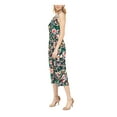 thumbnail image 3 of TOMMY HILFIGER Womens Navy Twist Front Floral Sleeveless V Neck Midi Party Fit + Flare Dress 4, 3 of 5
