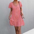 thumbnail image 4 of Vestido bohemio con cuello en V suelto de manga corta con estampado de línea A para mujer Fridja  qw4959, 4 of 9