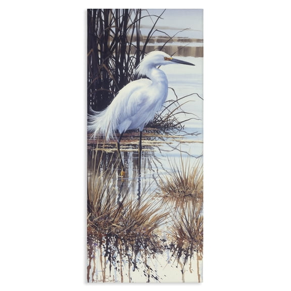 Stupell Industries Coastal Egret with Modern Splash Canvas Art, 10 x 24, by Luke Buck
