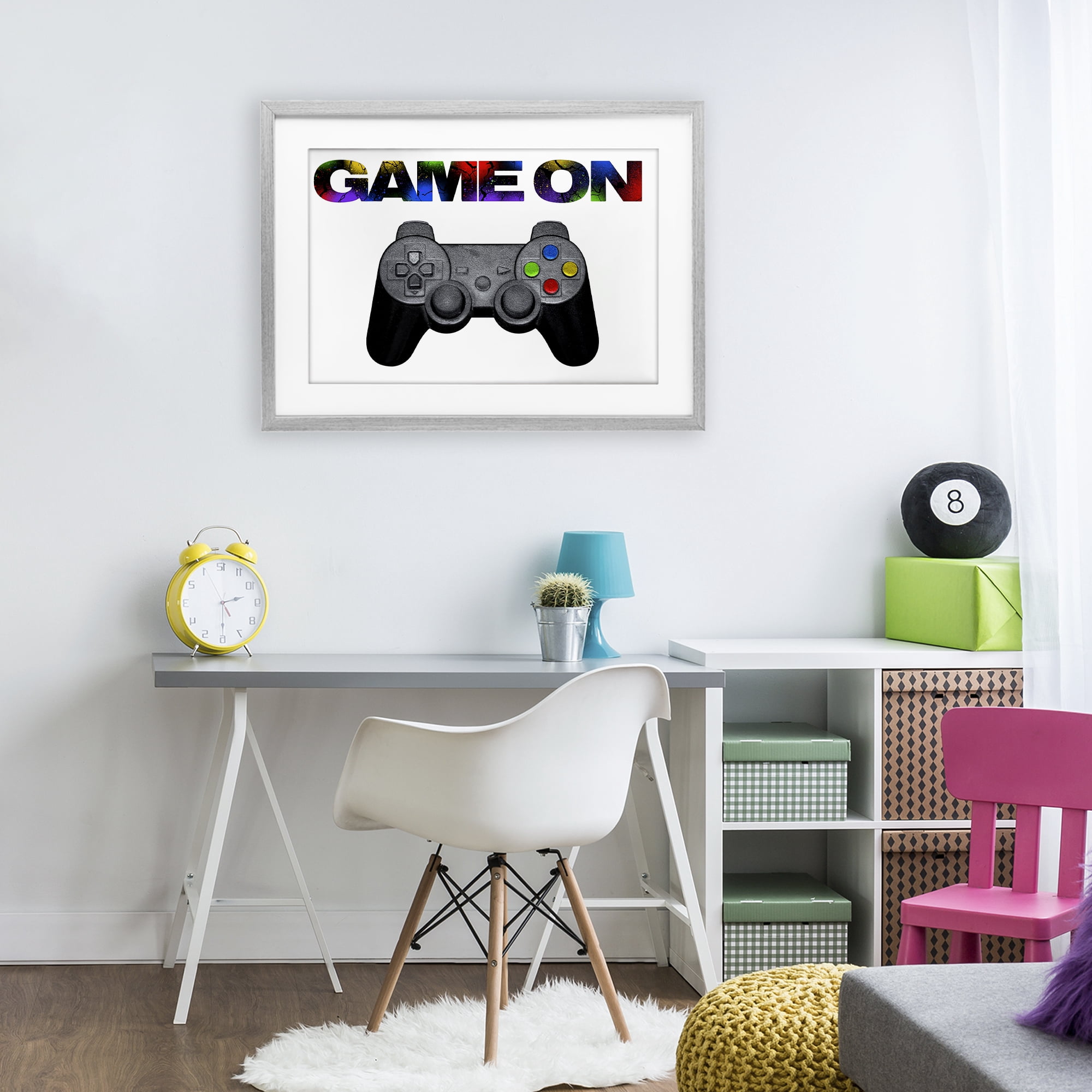 Stupell Industries Controller Game On Splatter Gray Framed Print Under Glass, design by Marcus Prime