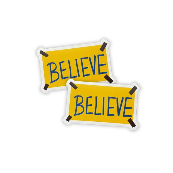 Believe Sign with Tape Magnet 2pk 3x1.9 Decal Lasso Banner Sign Yellow and Blue Inspiration Encouraging Football Soccer Locker Room Home Office Biscuits with The Boss
