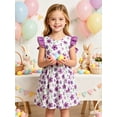 thumbnail image 2 of Lanbubble Toddler Girl Dresses Back Bowknot Sunflowers Ruffled Sleeve Dress Casual Sundress 6-7 Years, 2 of 8