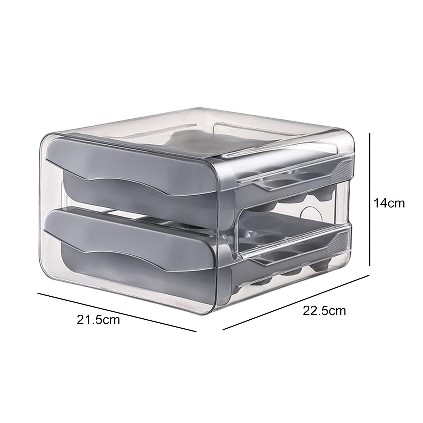 Fiocias Kitchen Fridge Egg Container 32 Grid Double Layer Drawer Type Stackable Grey