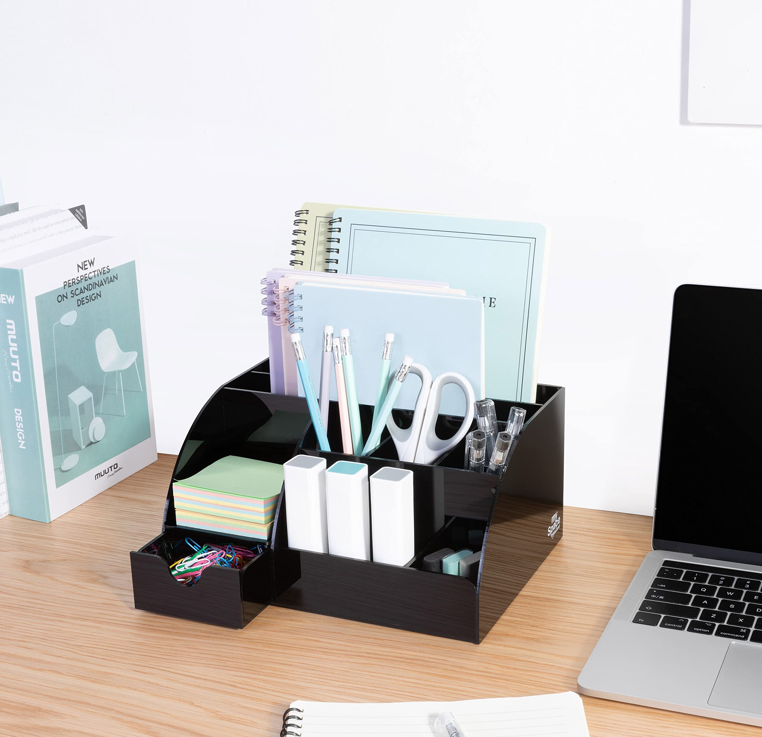 Black Desk Organizer With 9 Compartments - Desktop Office Supplies And Accessories