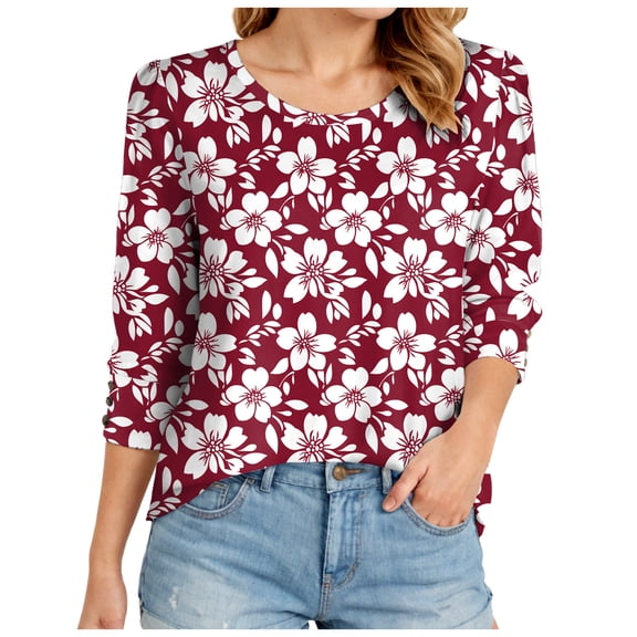 Towmus 3/4 Length Sleeve Womens Tops Womens Blouses Work Shirts Dressy with Button Down Blouses Fashion Clothing