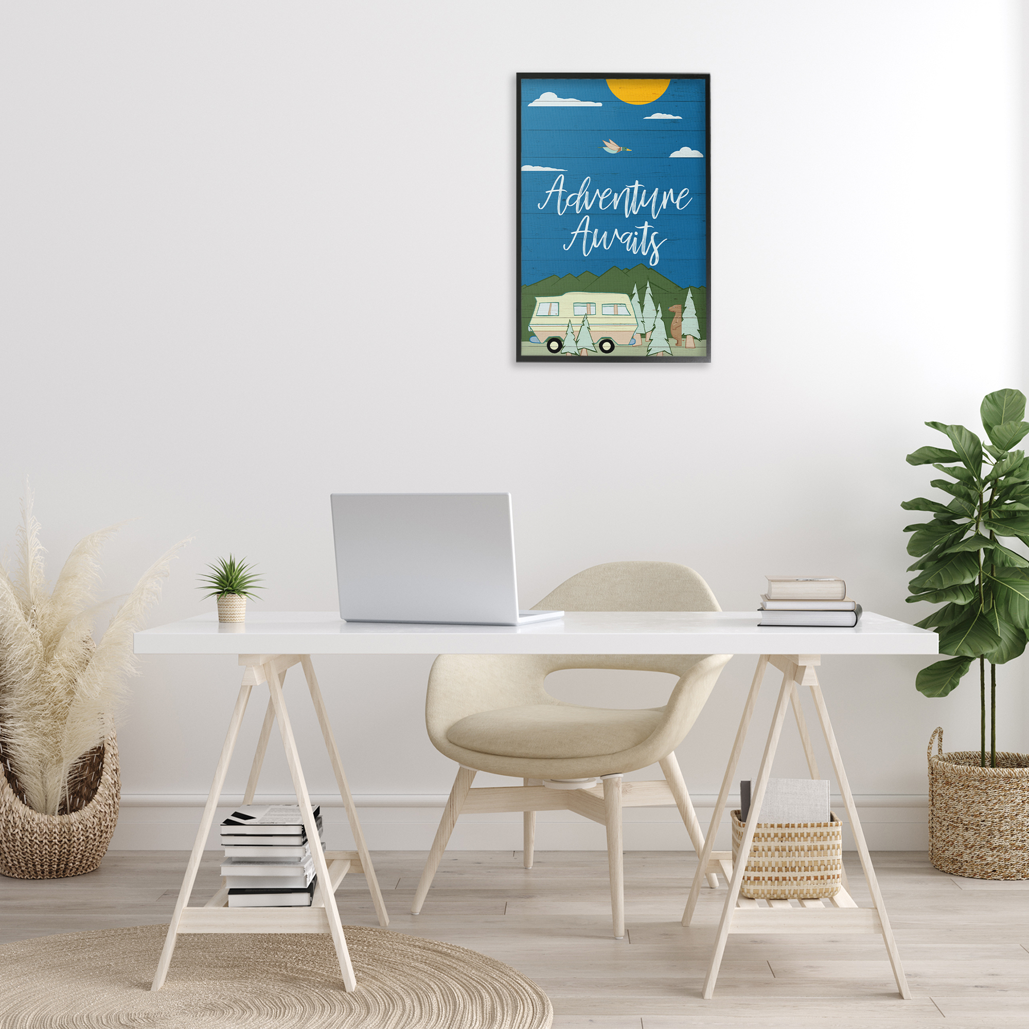 Stupell Industries Adventure Awaits Landscape Landscape Painting Black Framed Art Print Wall Art, 16 x 24