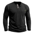 thumbnail image 2 of hoksml Men's Henley Crew Neck Long Sleeve T Shirt Contrast Stitch Chest Pocket Slim Stretch Top for Outdoor Work Daily Casual Wear, 2 of 9