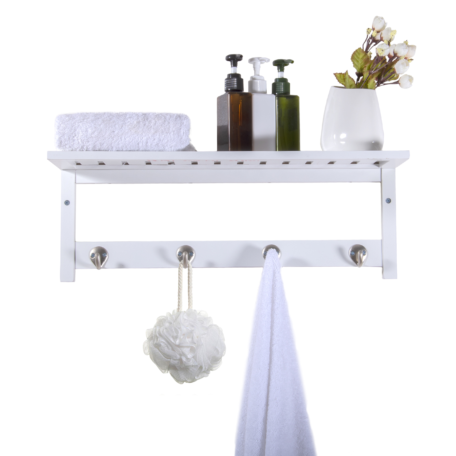 Mllieroo WallMounted Coat Hook Shelf Bamboo Coat Rack with 4 Upper