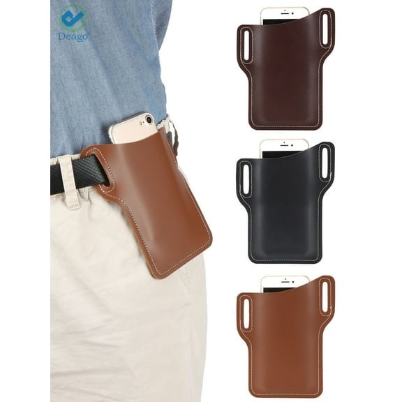 Deago Men's Leather Cell Phone Holster Phone Case​ Pouch Waist Bag Purse Sheath with Belt Loop (Brown)
