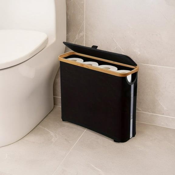 Toilet Paper Basket,Foldable Lidded Bathroom Storage Bin,Large Capacity Organizer for Narrow Spaces,Waterproof Oxford Fabric Tissue Holder for Home(Black)