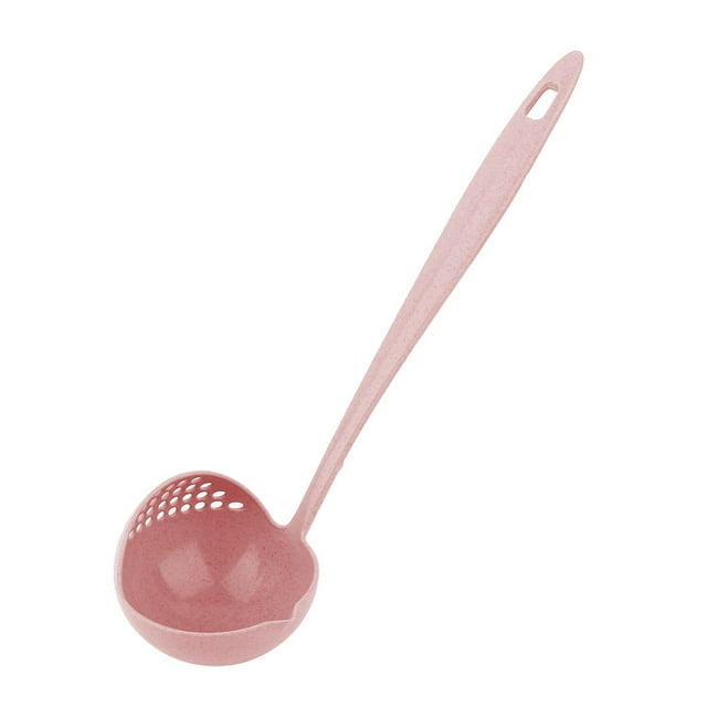 Cucharas de gachas de sopa de mango largo de paja de trigo 2 en 1 con filtro (rosa)