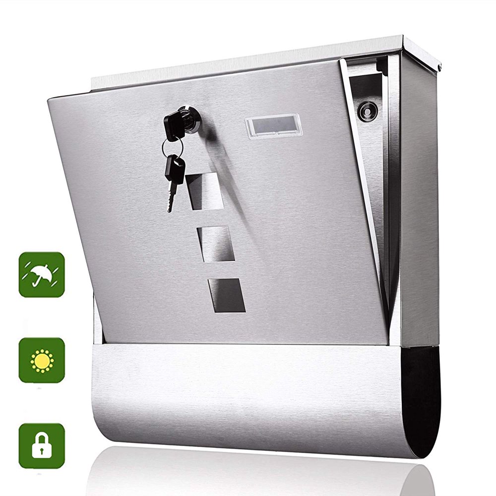 Zimtown Stainless Steel Wall Mounted Lockable Letter Mailbox Drop Box