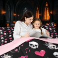 thumbnail image 4 of Homewish Halloween Skull Skeleton Twin Comforter Sets for Girls, Love Heart Lips Bedding Set, Black Hot Pink White, Pink Reversible, 2pcs 1 Comforter and 1 Pillowcase, 4 of 6