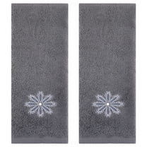 REGALWOVEN Embroidered Floral Pattern Decorative Hand Towels Set of 2 Cotton Absorbent Soft Bathroom Hand Towel Set Dark Grey 13" x 30"