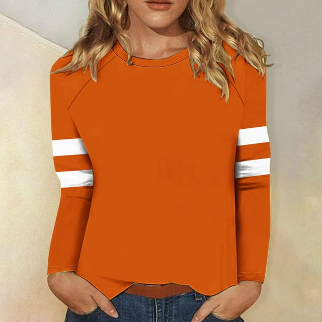 FcBaudy Hauts pour Femmes, Blouses & Chemises à Manches Longues Col Rond, Chemises pour Femmes T-shirt Décontracté à Manches Longues Col Rond Épaule Couture Ample Blouse en Polyester pour Femmes
