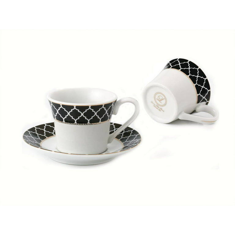 Original Heart 6-Pieces Espresso Cups with Saucers and Metal Stand Stoneware Cup & Saucer Sets, Stackable Espresso Mugs, 4oz Coffee Cups Set, Set of