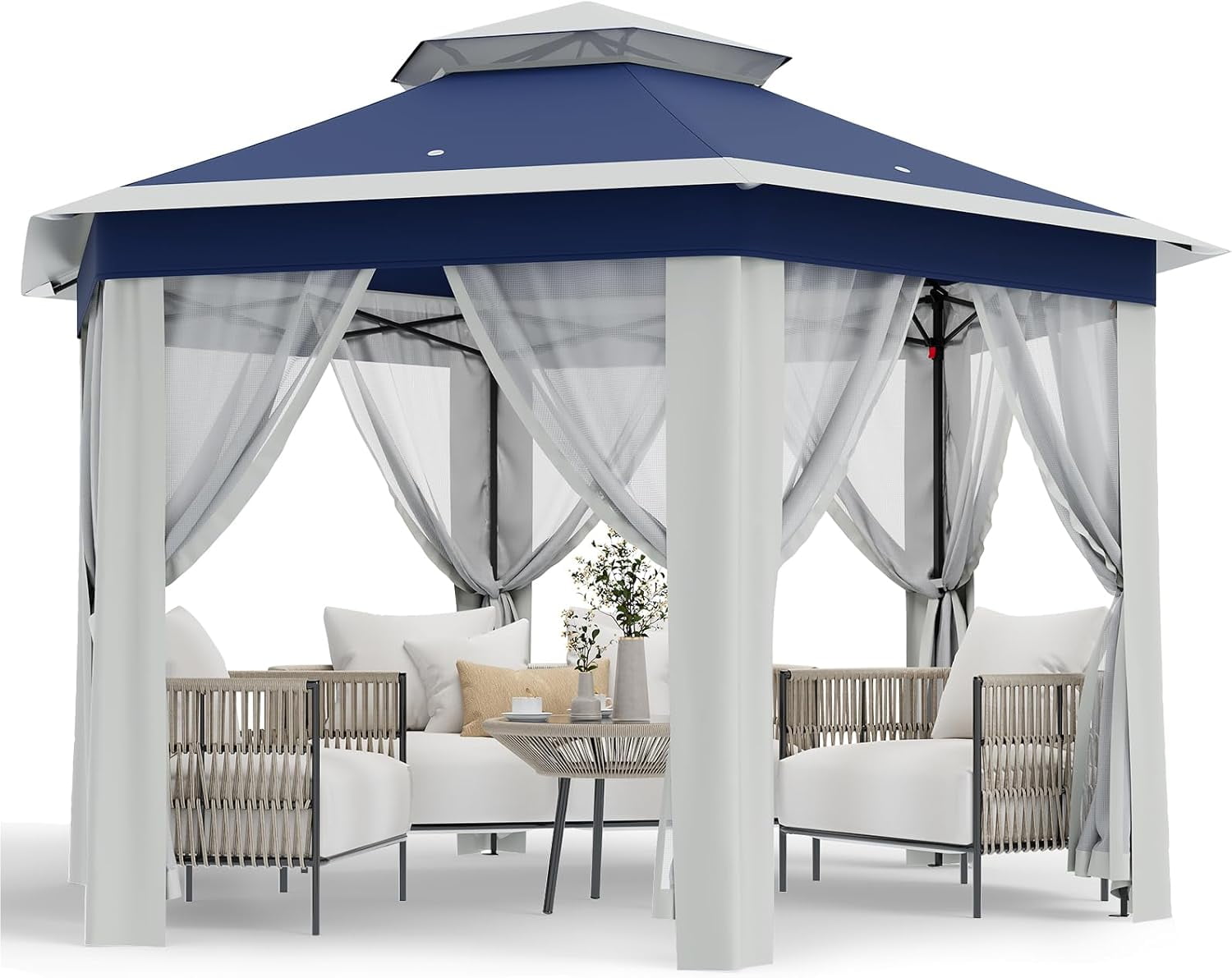 13'x13' Pop Up Gazebo, Hexagonal Outdoor Canopy Tent, [Sturdy Metal Frame] Instant Pop Up Tent with Mesh Netting, Waterproof & UV-Resistant Outdoor Gazebo for Backyard, Patio, Deck, Lawn Party