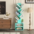 thumbnail image 6 of LELELINKY Tree Bookshelf, 7-Tier Zigzag Bookcase with 2 Shelves, Vertical Storage Shelf for Books & Décor, Space-Saving Design, Teal, 6 of 8