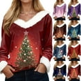 thumbnail image 5 of zaveiop Merry Christmas Sweatshirts for Women V Neck Faux Fur Trim Sweaters Xmas Graphic Long Sleeve Cute Holiday Pullovers (Z3-Dark Blue, 3XL), 5 of 7