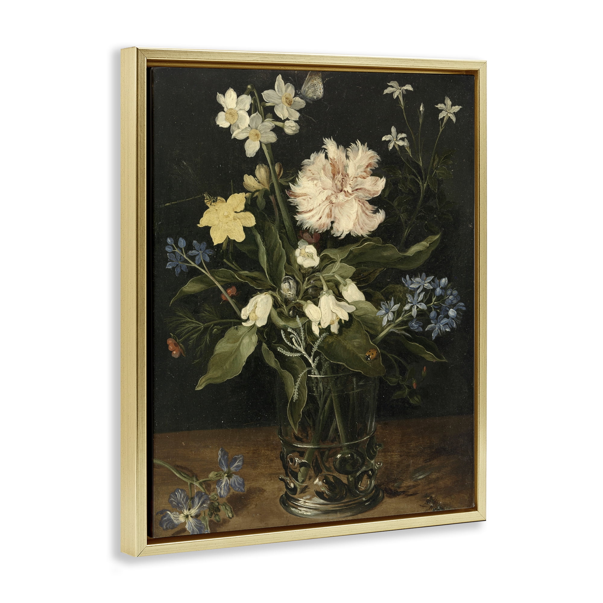 Stupell Industries Chrysanthemum & Flowers in Vase Gold Framed Floater Canvas Wall Art, design by Vintage Hustle
