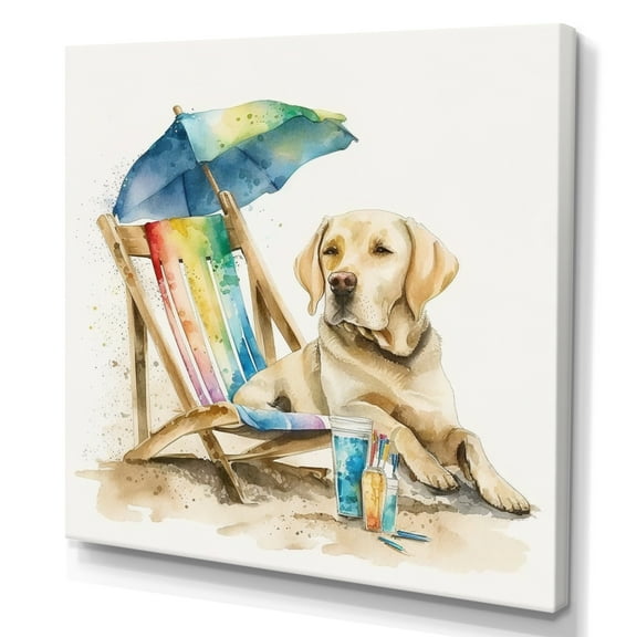 Designart Dog Laying On Chair At The Beach V Canvas Wall Art