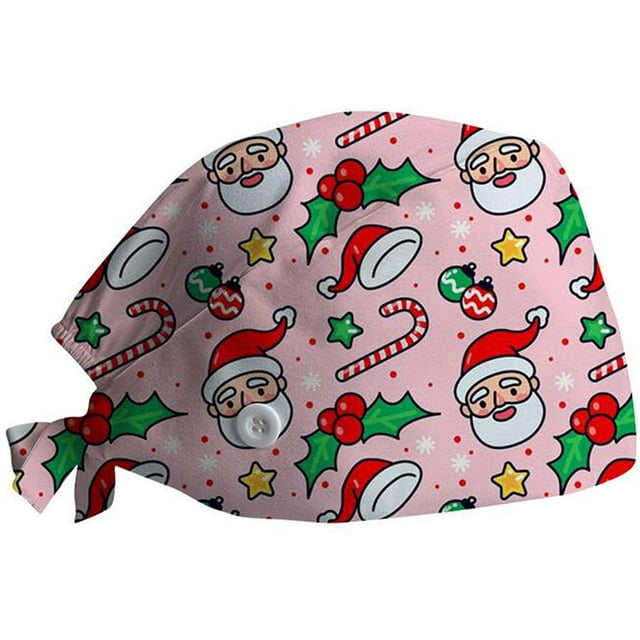 Nurse Scrub Caps Adjustable Bouffant Cotton Hats Working Cap Sweatband