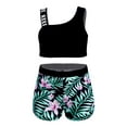 thumbnail image 5 of iiniim 3Pcs Kids Girls Swimsuit Set Asymmetric Crop Top with Printed Shorts and Briefs 6-14 A Green 8, 5 of 7