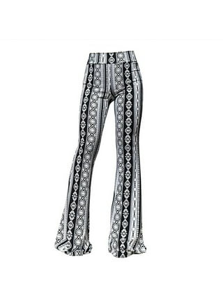Liacowi Women's Boho High Waist Flare Pants Stretch Bell Bottom Yoga Pants  Hippie Flared Leggings 70s Palazzo Pants Trousers Plus Size S-3XL