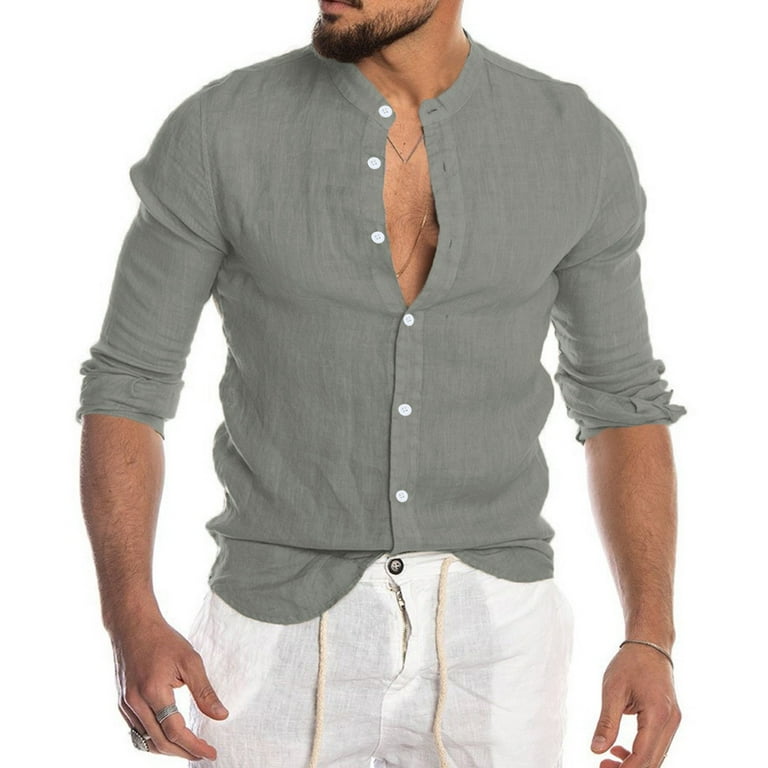 Dtydtpe 2024 Clearance Sales Flannel Shirt for Men Men s Fashion Casual Solid Color Collar Cardigan Long Sleeve Shirt Top Mens Shirts Gray Walmart