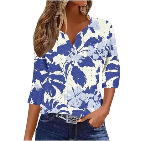 Plus Size Fall Blouse for Women Top Womens Tops 3/4 Sleeve Tunic Women's Blouses Reorder Items
