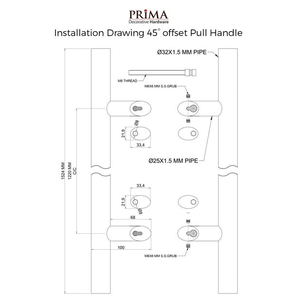 Prima Decorative Hardware Door Pull Handle Round Offset ‘h’ Type - 60 Satin