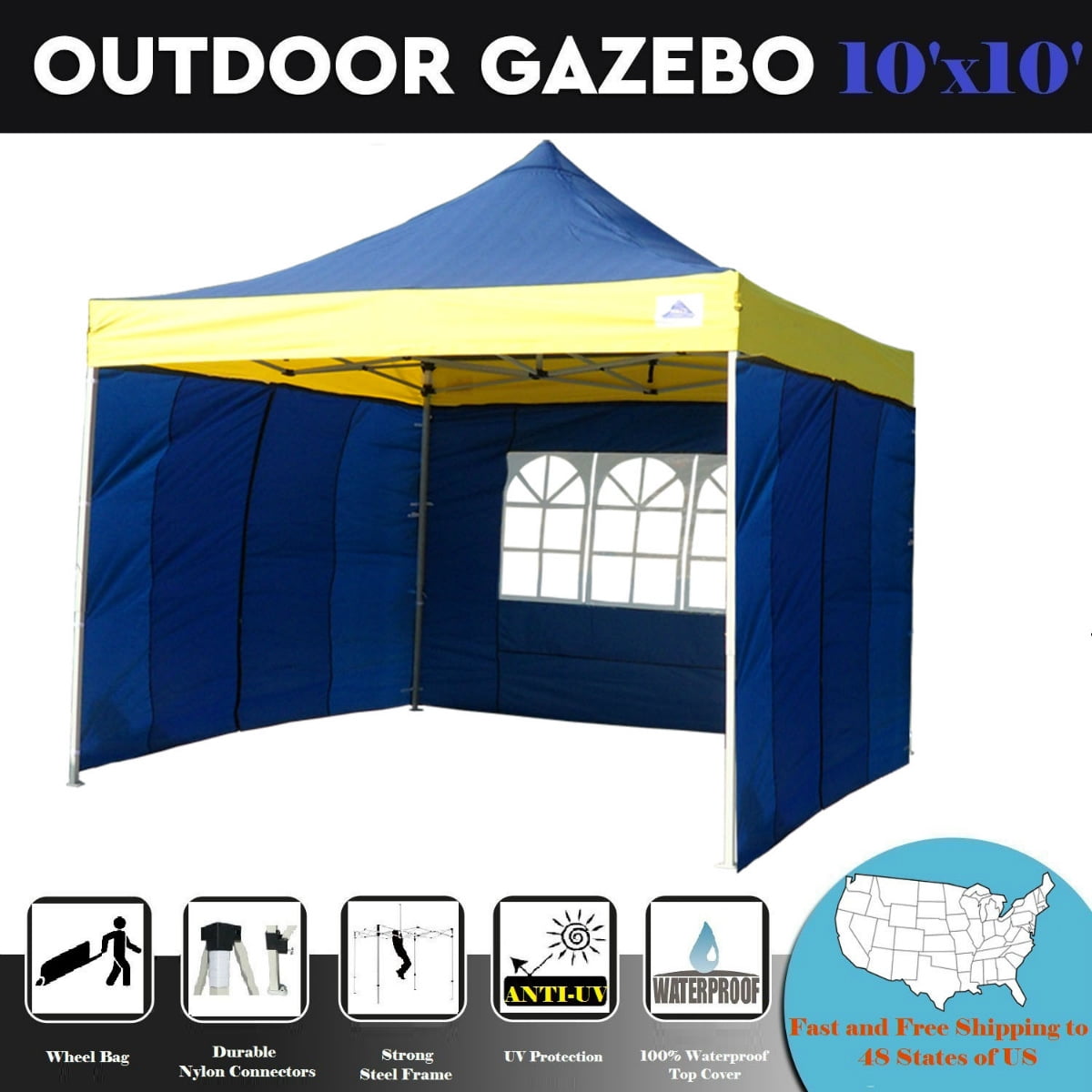 10'x10' Pop Up Canopy Party Tent F Model Upgraded Frame Red Yellow 