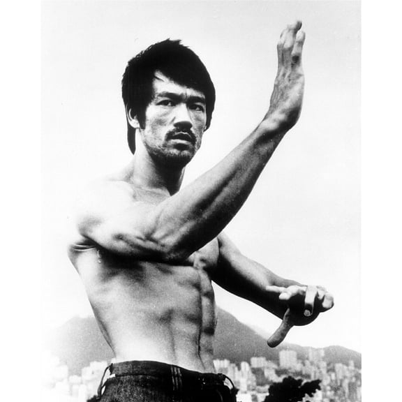 Bruce Lee in classic kung fu stance looks cool with beard 8x10 inch photo