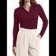 thumbnail image 2 of Camisas de Mujer de Larga, Informales, de Negocios, con Cuello en V, Suéter de Punto Acanalado, Blusas Ajustadas. Vino Tinto XL, 2 of 5