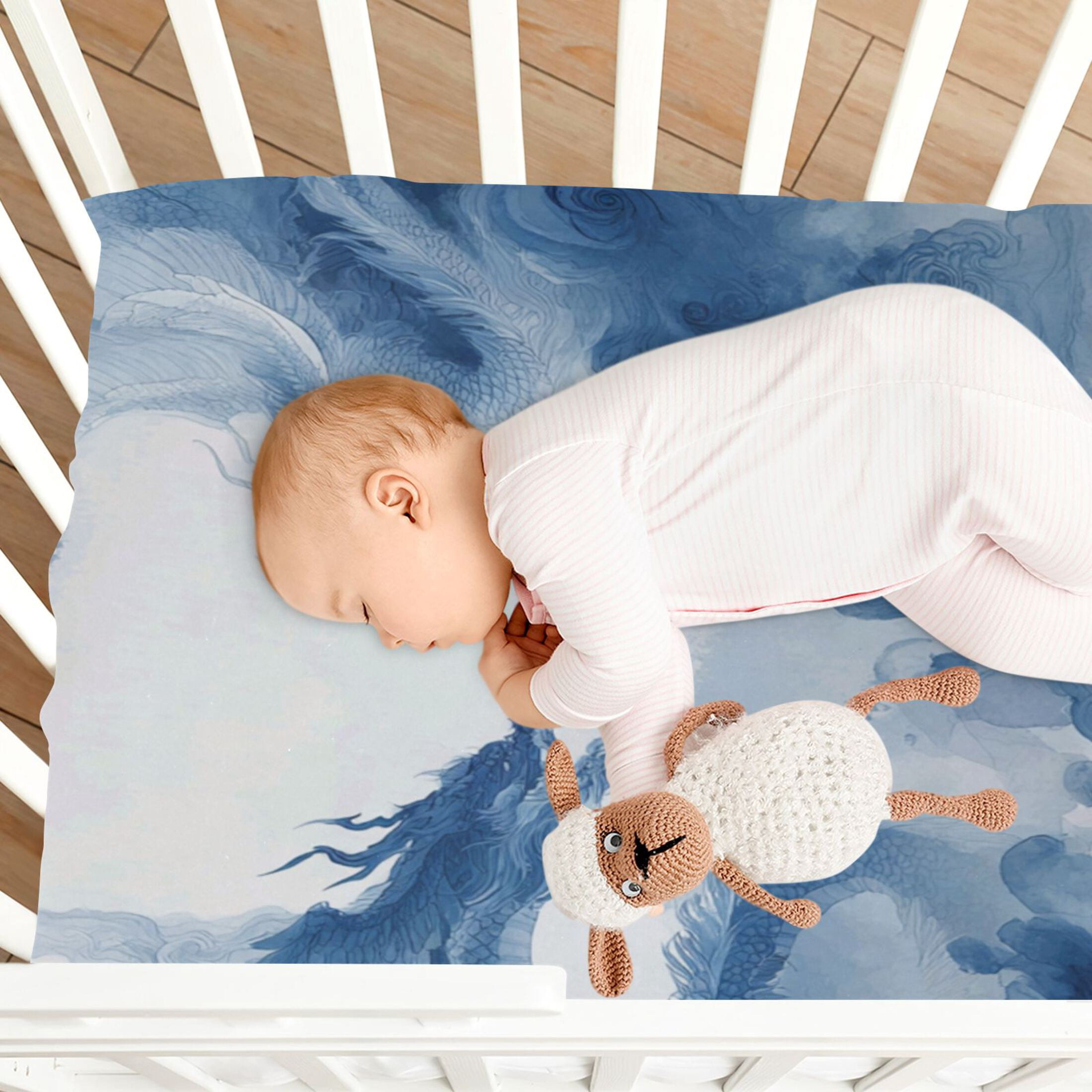 Baby Essentials 52”x 28”- Standard Cotton-like Modal Elastic- Wash Painting Design Crib Sheets for Newborns and Toddlers