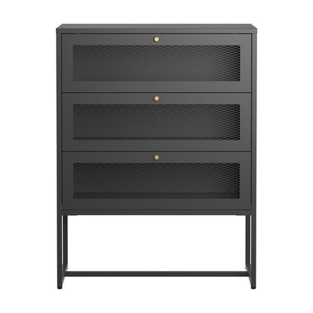 Bentley 41.34-inch Black Three Drawer Cabinet with Mesh Doors