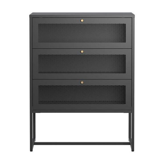 Bentley 41.34-inch Black Three Drawer Cabinet with Mesh Doors