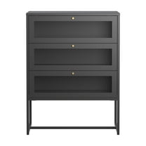 Bentley 41.34-inch Black Three Drawer Cabinet with Mesh Doors