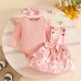 thumbnail image 2 of NOLDARES Baby Girl Spring Skirt Set Newborn Overall Dress Long Sleeve Ribbed Romper Suspender Skirts 3Pcs Outfits(Red,12-18 M), 2 of 7