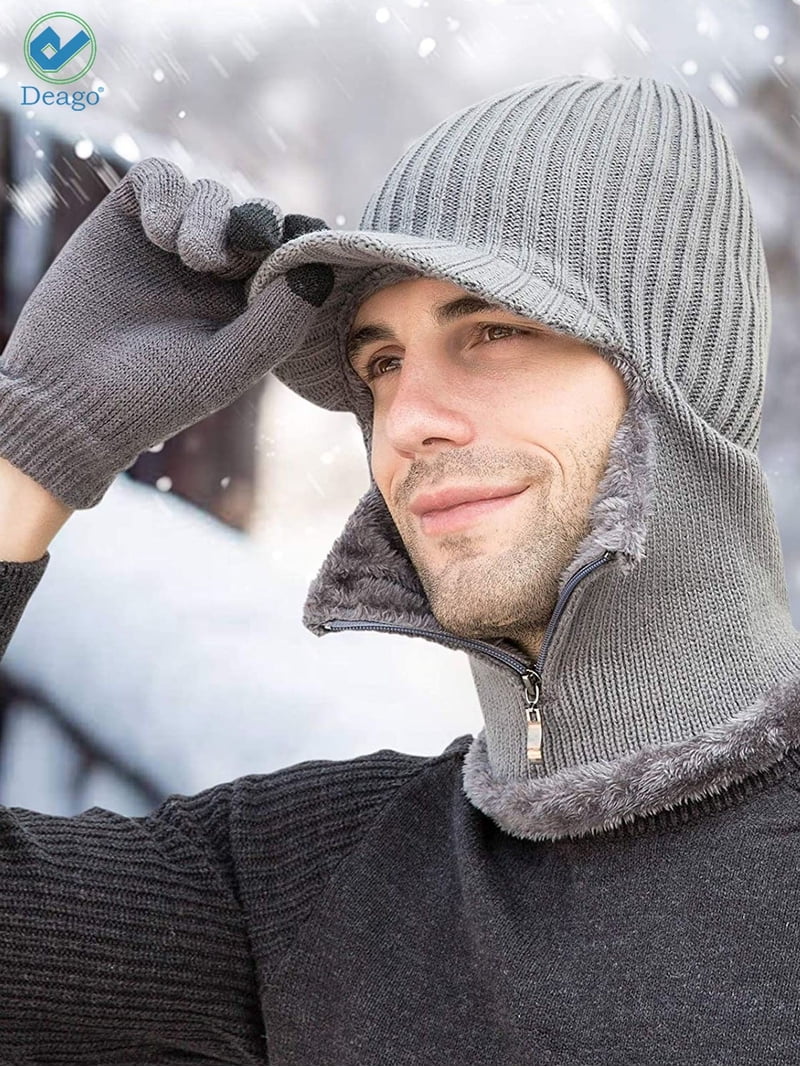 Deago Men Winter Knitted Balaclava Beanie Hat Scarf Set Warm  display picture 2