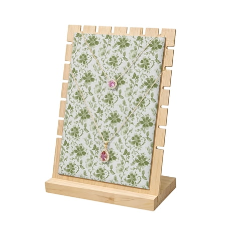 Necklace Display Stand Sage Green Flowers Wood Jewelry Displays Stands with PU Panel Chain Rack Organizer Vintage Floral Wooden Necklace Display Holder for Vendors Shop Show Home Tabletop Storage