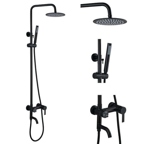 Sistema de Ducha Acero Inoxidable Negro Mate Triple Función con Pulverizador de Mano y Boquilla de T