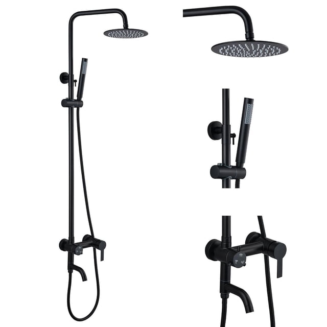 Sistema de Ducha Acero Inoxidable Negro Mate Triple Función con Pulverizador de Mano y Boquilla de T