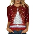 thumbnail image 2 of FDGIU Christmas Tree Shirts for Women 2025 3/4 Sleeve, Loose Fit Tunic Top with Xmas Tree Print, Holiday Casual Blouse, 2 of 5