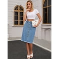 thumbnail image 7 of DARING DIVA Women's Denim Raw Hem Button Down Pencil Skirts Small Blue, 7 of 7